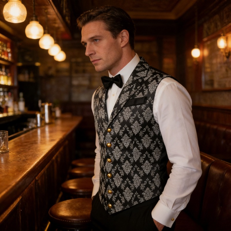 Men'S Formal Wear Waistcoat - เสื้อกั๊กทรงสลิมฟิตสไตล์อังกฤษย้อนยุค เสื้อกั๊กสูทแฟชั่นสำหรับสวมใส่สบายๆ ทุกวัน เสื้อกั๊กสีดำ เสื้อกั๊กผู้ชาย เสื้อกั๊ก