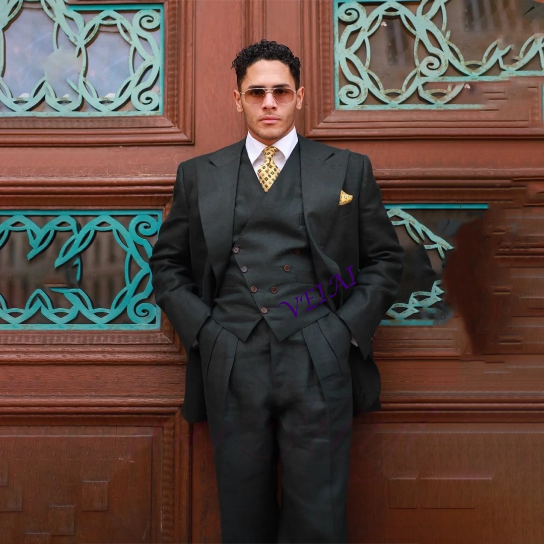 Men'S Formal Wear Waistcoat - ชุดทักซิโด้สีดำทรงสลิมฟิตแบบ 3 ชิ้นสำหรับผู้ชาย พร้อมเสื้อแจ็คเก็ตปกแหลม เสื้อกั๊ก และกางเกง