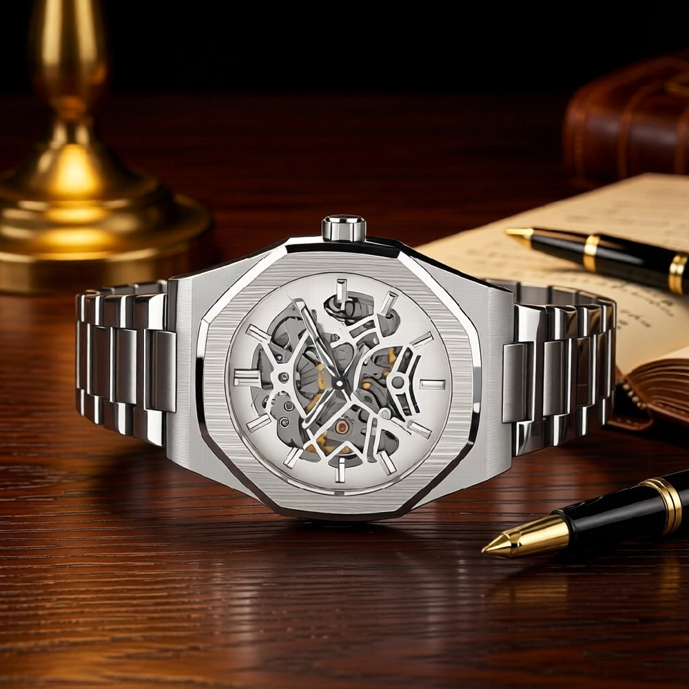 Men'S Formal Wear Watches - FORSINING นาฬิกากลไกโครงกระดูกสำหรับผู้ชาย รูปทรงแปดเหลี่ยม ระบบไขลานอัตโนมัติ สายสแตนเลส ออกแบบมาเพื่อการสวมใส่แบบลำลองและเป็นทางการ