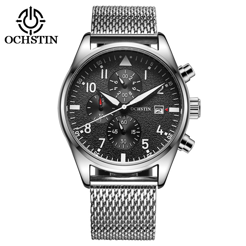 Men'S Formal Wear Watches - OCHSTIN นาฬิกาควอทซ์สำหรับผู้ชาย นาฬิกาจับเวลา โครโนกราฟ แสดงวันที่ สายสแตนเลสสตีล