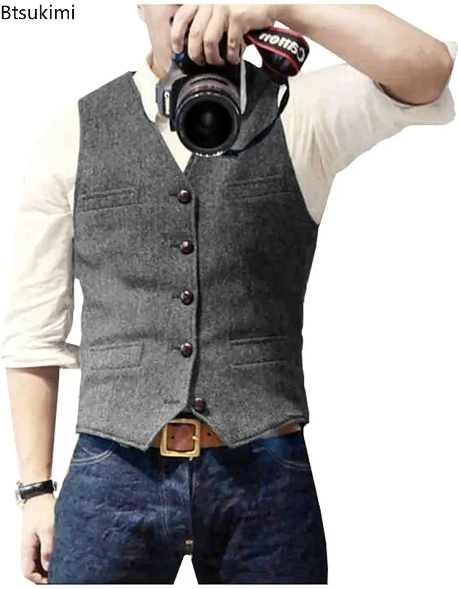 Men'S Formal Wear Waistcoat - เสื้อกั๊กสูทผู้ชายสไตล์วินเทจ คอวี ปี 2026 คลาสสิก สำหรับงานทางการ
