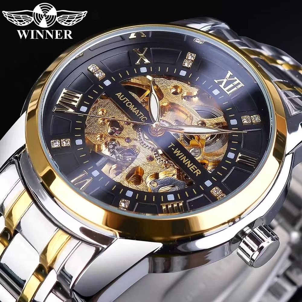 Men'S Formal Wear Watches - นาฬิกาจักรกลอัตโนมัติสุดหรูสำหรับผู้ชาย - เข็มเรืองแสง สายสแตนเลส ดีไซน์โครงกระดูก -