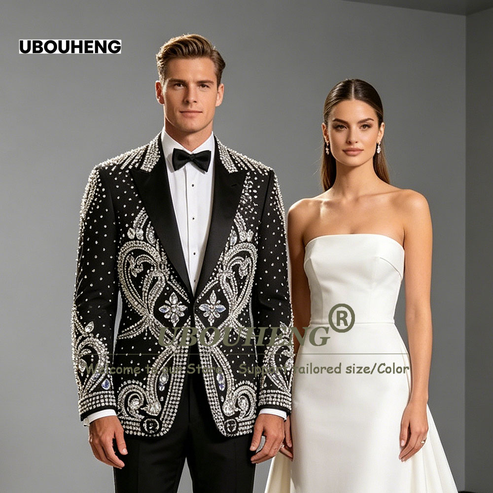 Men'S Formal Wear Attire - ชุดสูทแต่งงานสุดหรูสำหรับผู้ชาย ประดับเพชร ชุดเบลเซอร์งานพรอมแบบสั่งตัด ชุดทักซิโด้เจ้าบ่าว 2 ชิ้น