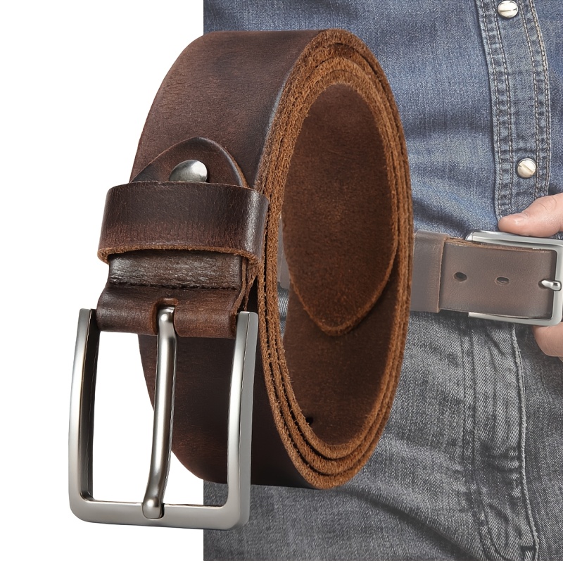 Men'S Formal Wear Belt - เข็มขัดหนังแท้สำหรับผู้ชาย หัวเข็มขัดแบบหมุด ทนทาน ปรับระดับได้ เหมาะสำหรับชุดทำงาน ชุดลำลอง