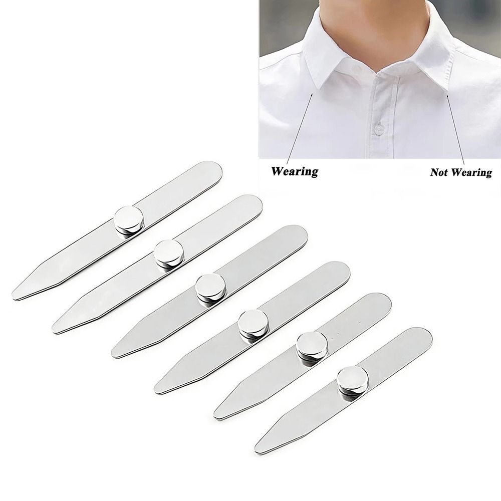 Collar Stay Metal - ชุดเสริมคอเสื้อสแตนเลสแบบแม่เหล็ก 6 ชิ้น พร้อมกล่อง บรรจุภัณฑ์ สำหรับนักธุรกิจ