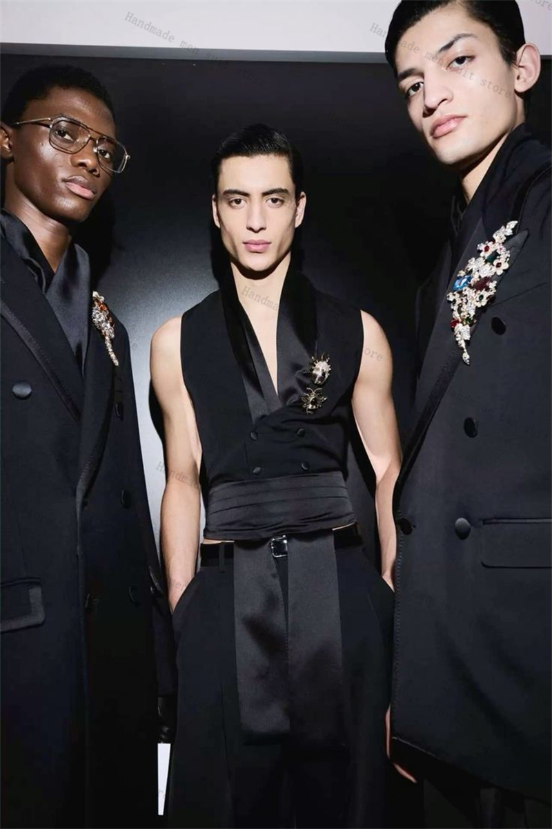 ชุดสูทผู้ชายสีดำ 2 ชิ้น เสื้อก - Men'S Formal Wear Waistcoat บทวิจารณ์และราคา